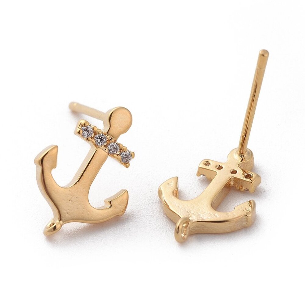 💝5/$25💖 2 PAIRS Anchor Stud Earring Findings W loop  Sterling Silver pins